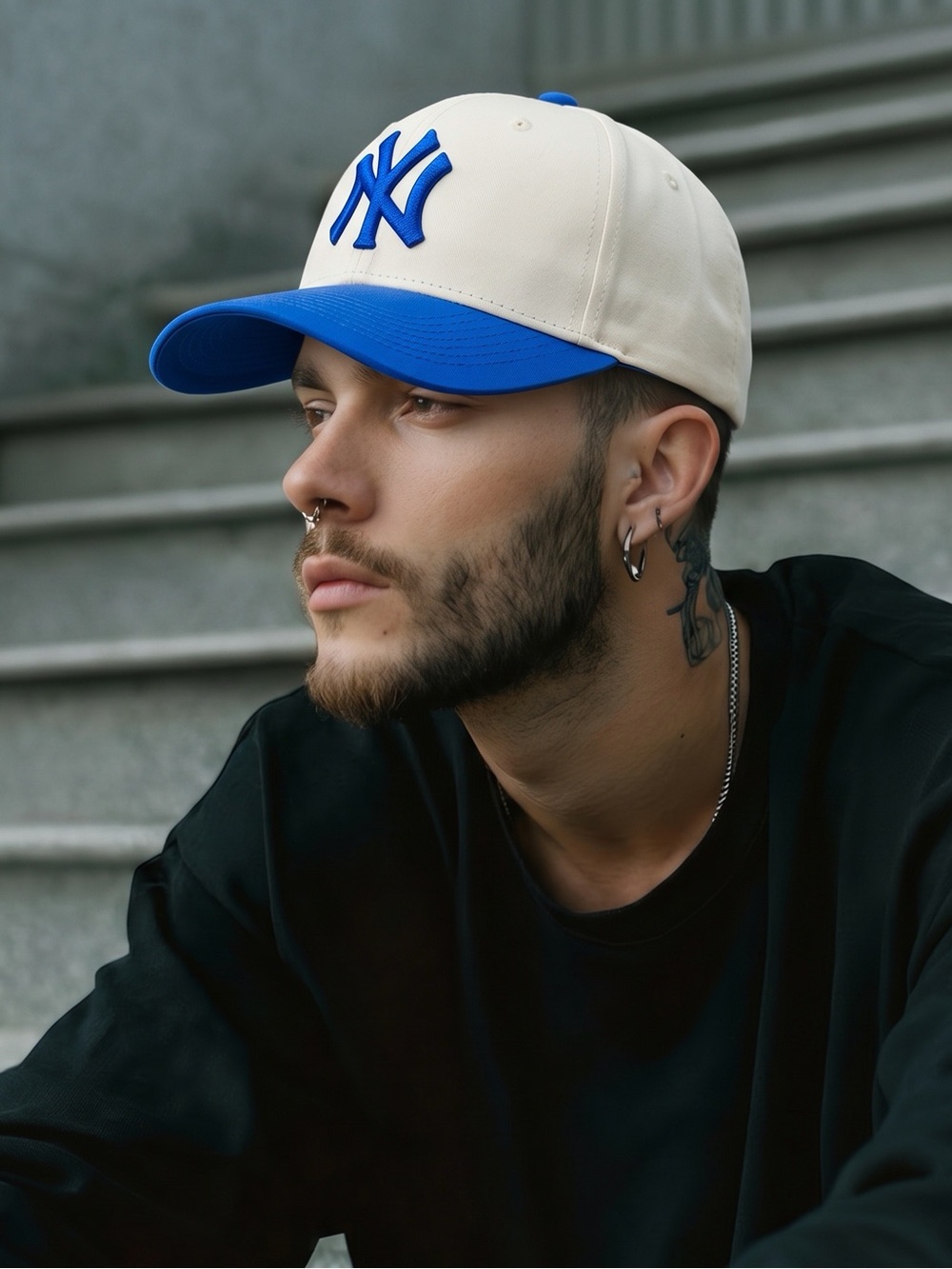 New Era Kids NY Logo Baseball Cap in White and Blue